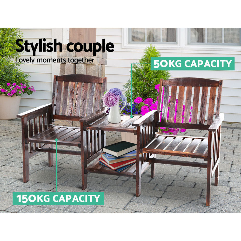 Wooden Loveseat Table & Chair Patio Outdoor Furniture Set - Charcoal Brown Homecoze