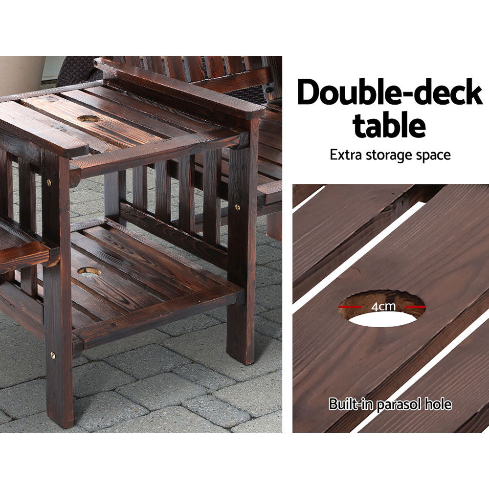 2-Seater Wooden Loveseat Patio Set - Dark Brown - Homecoze