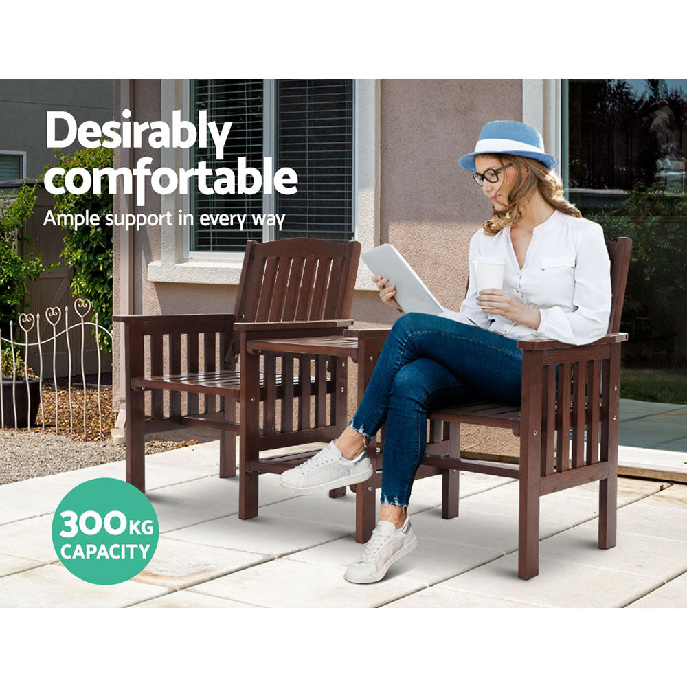 2-Seater Wooden Loveseat Patio Set - Dark Brown - Homecoze