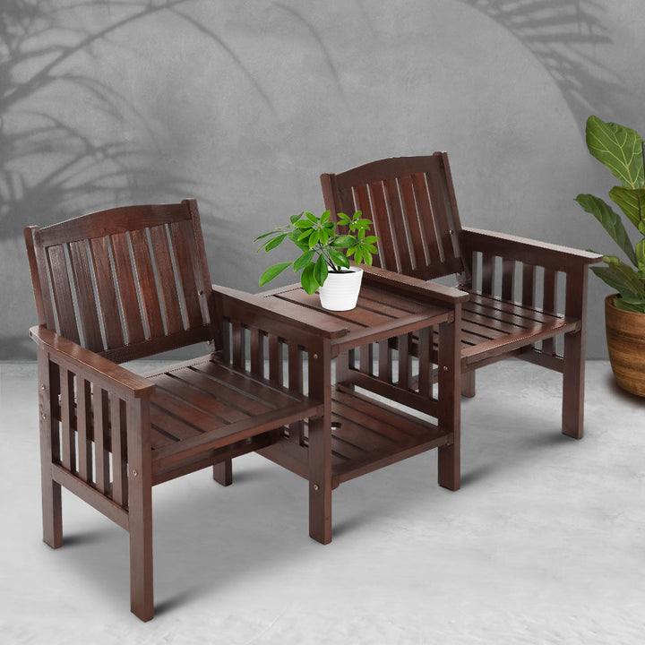 Wooden Loveseat Table & Chair Patio Outdoor Furniture Set - Charcoal Brown Homecoze