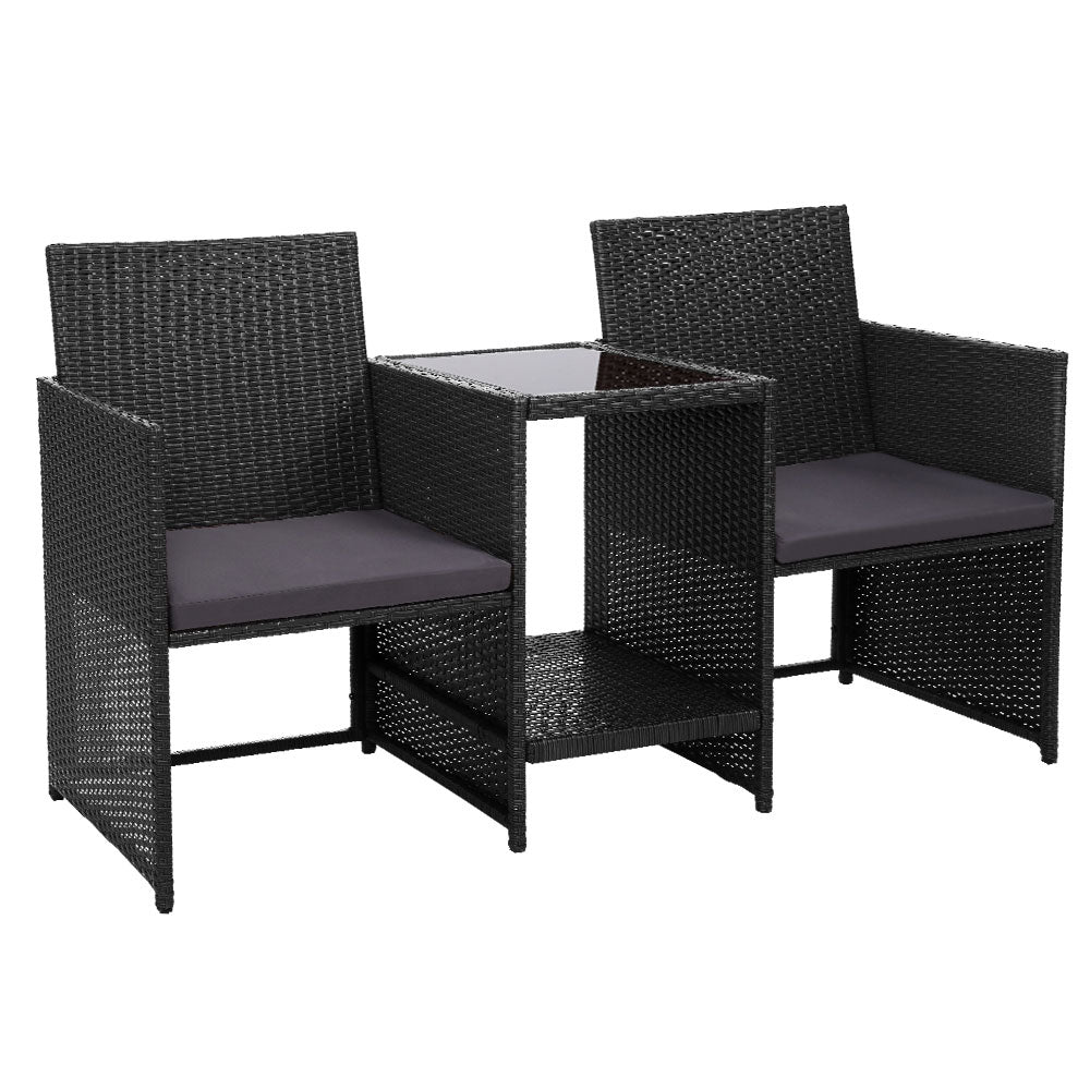 Wicker Outdoor Patio Loveseat Set - Black - Homecoze