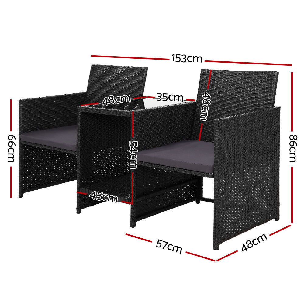 Wicker Outdoor Patio Loveseat Set - Black - Homecoze