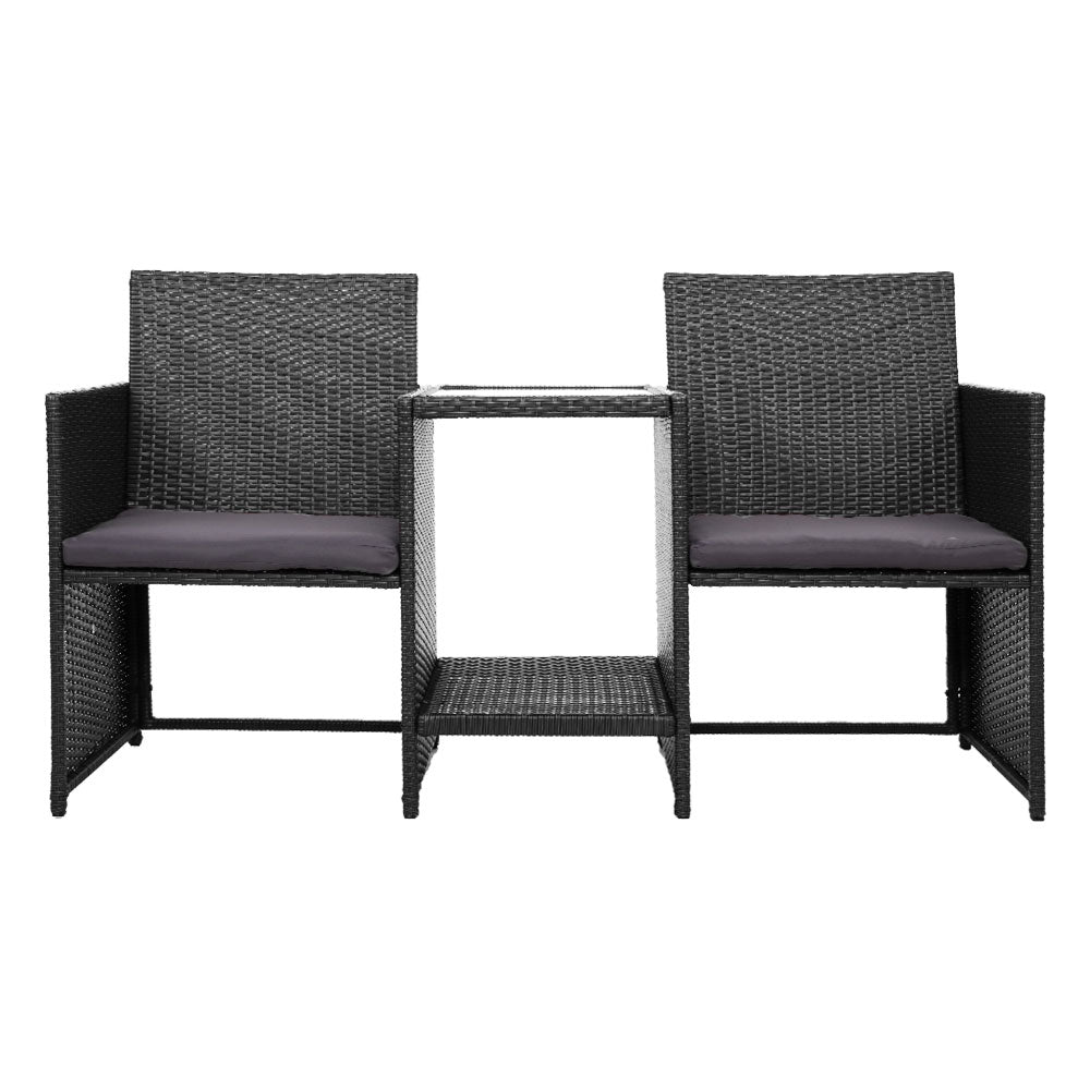 Wicker Outdoor Patio Loveseat Set - Black - Homecoze