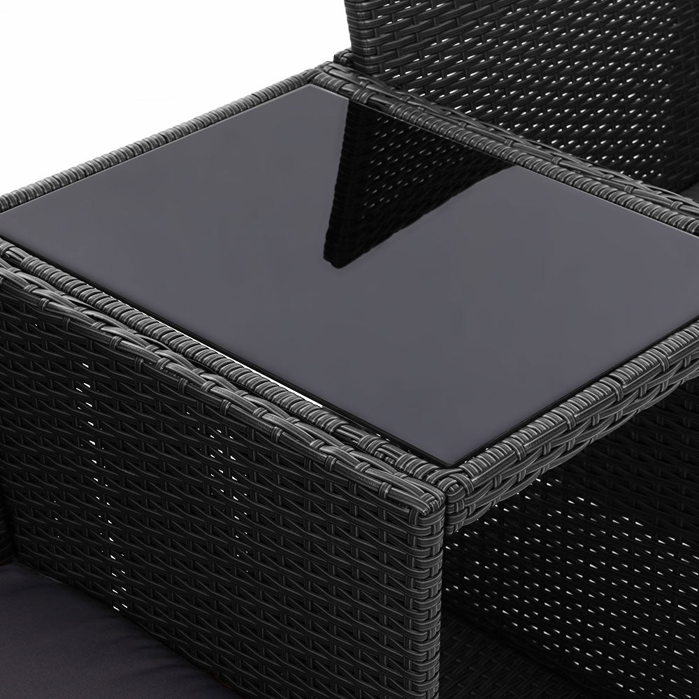 Wicker Outdoor Patio Loveseat Set - Black - Homecoze