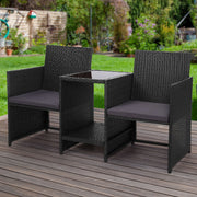 Wicker Outdoor Patio Loveseat Set - Black - Homecoze