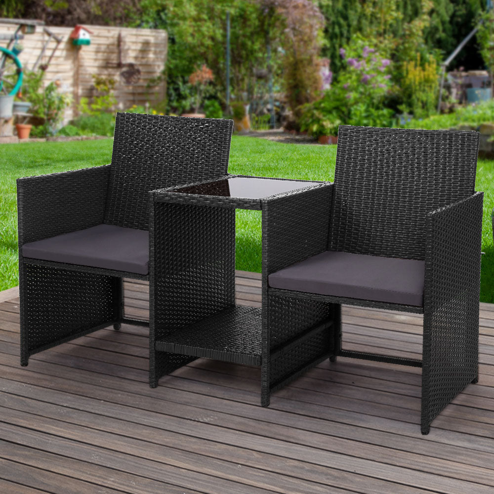 Wicker Outdoor Patio Loveseat Set - Black - Homecoze