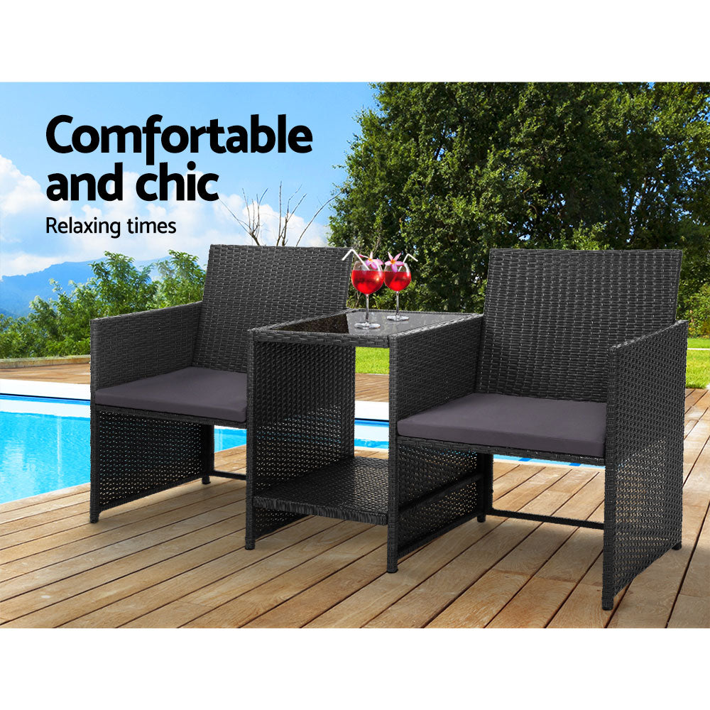 Wicker Outdoor Patio Loveseat Set - Black - Homecoze