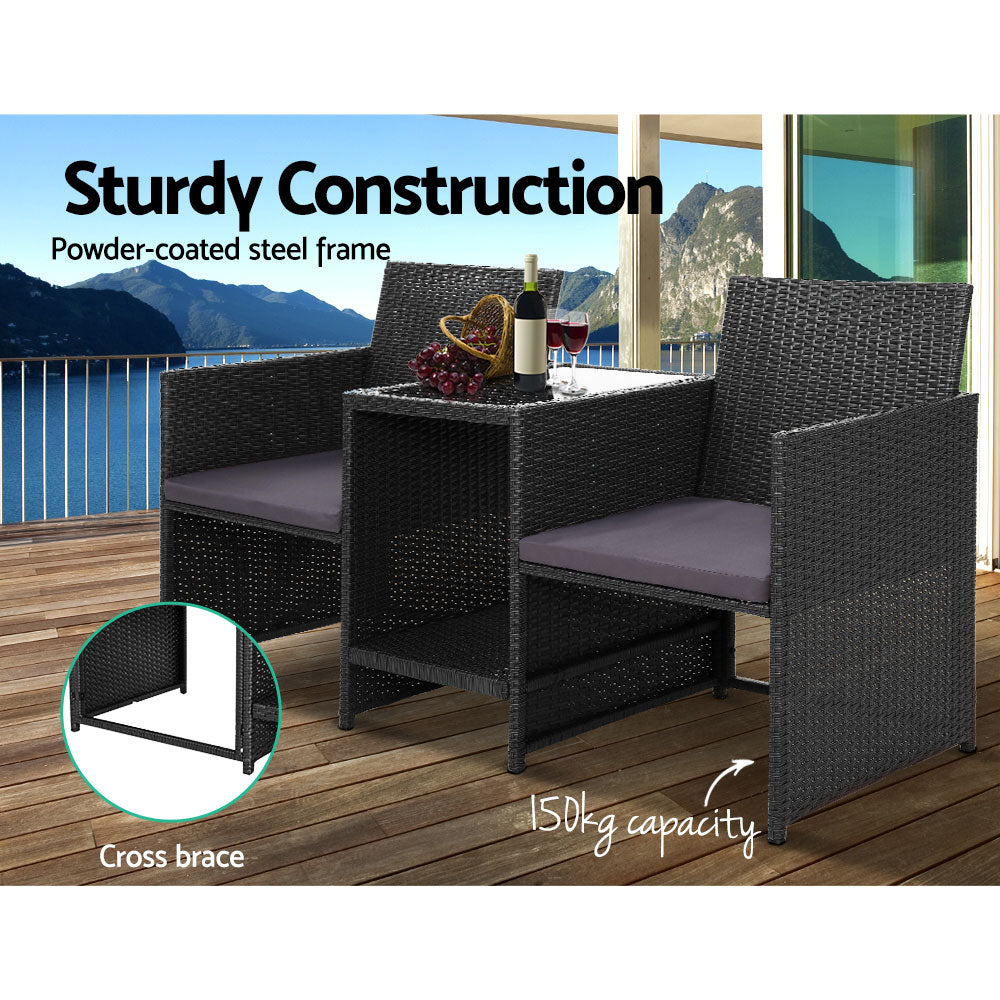 Wicker Outdoor Patio Loveseat Set - Black - Homecoze
