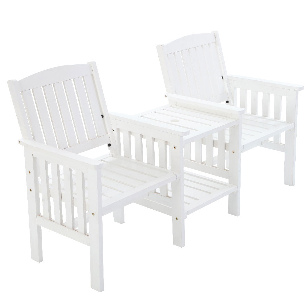 Wooden Loveseat Table & Chair Patio Outdoor Furniture Set - White Homecoze