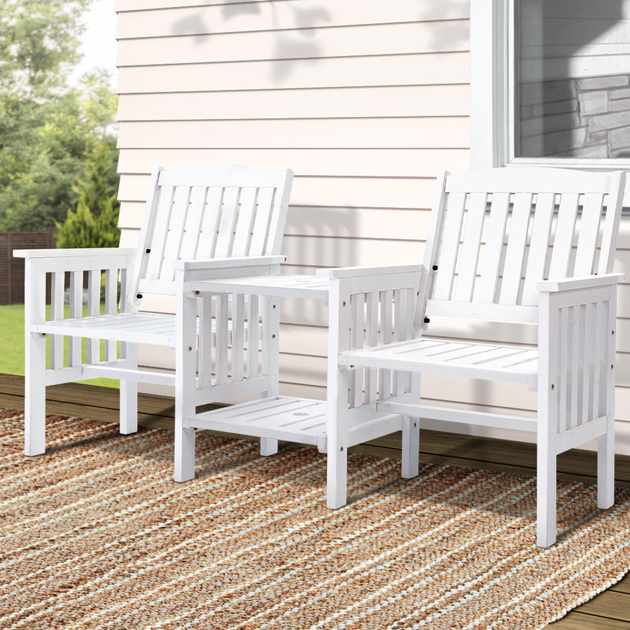 Wooden Loveseat Table & Chair Patio Outdoor Furniture Set - White Homecoze