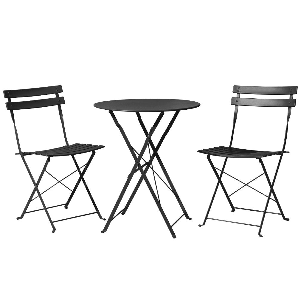 3PC Chic Outdoor Table & Chair Folding Bistro Patio Setting - Black Homecoze