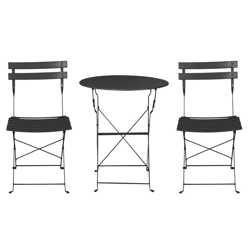 3PC Chic Outdoor Table & Chair Folding Bistro Patio Setting - Black Homecoze