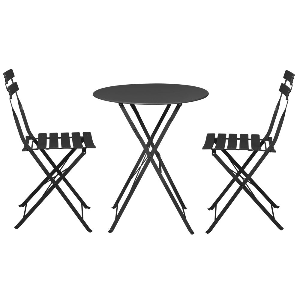 3PC Chic Outdoor Table & Chair Folding Bistro Patio Setting - Black Homecoze