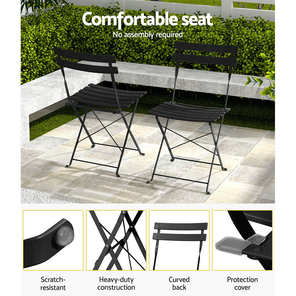 3PC Chic Outdoor Table & Chair Folding Bistro Patio Setting - Black Homecoze