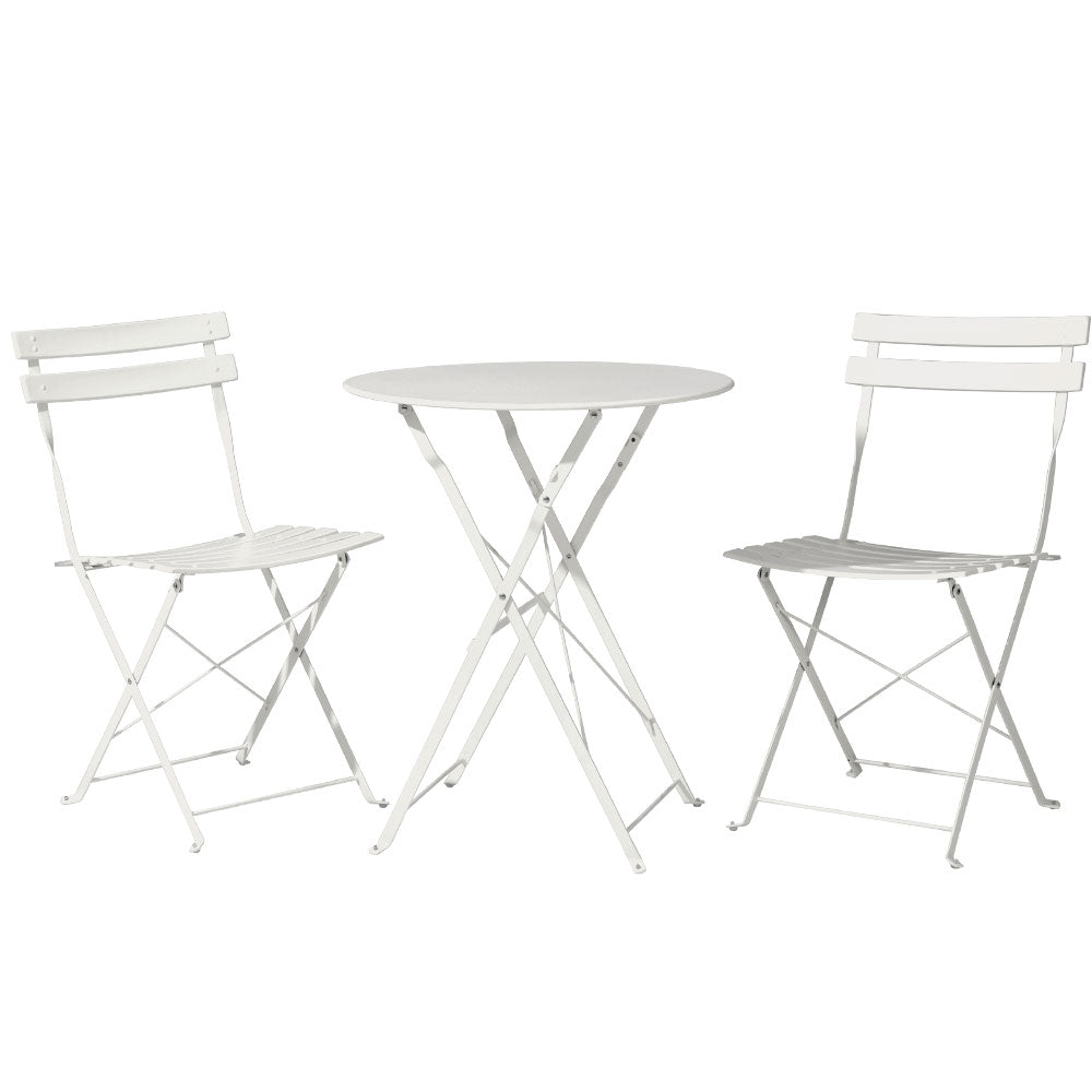 3PC Chic Outdoor Table & Chair Folding Bistro Patio Setting - White Homecoze