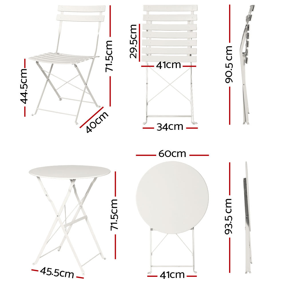 3PC Chic Outdoor Table & Chair Folding Bistro Patio Setting - White Homecoze