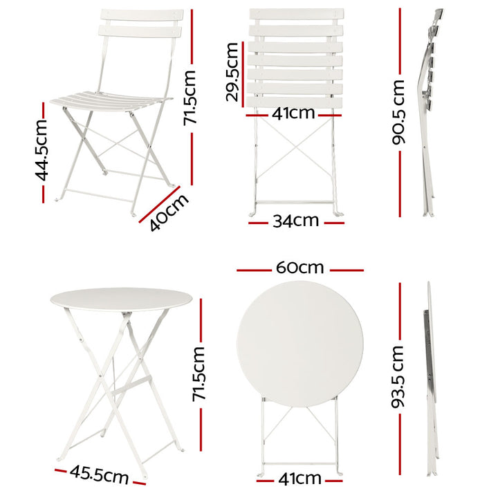 3PC Chic Outdoor Table & Chair Folding Bistro Patio Setting - White Homecoze