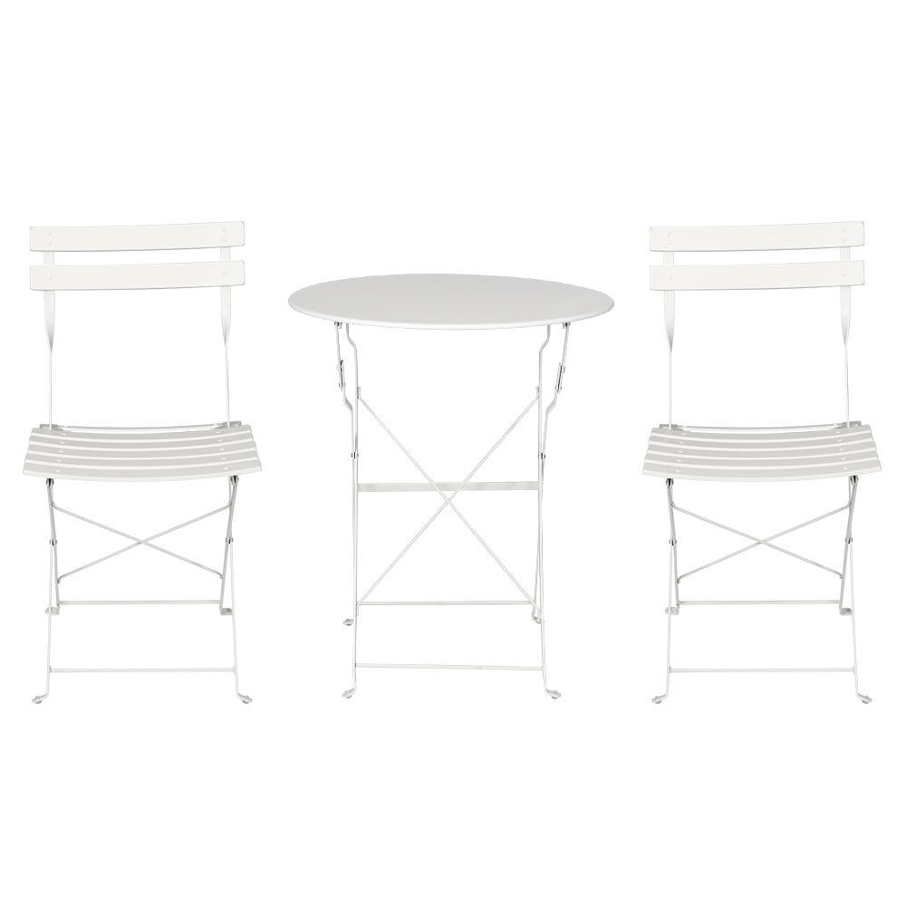 3PC Chic Outdoor Table & Chair Folding Bistro Patio Setting - White Homecoze