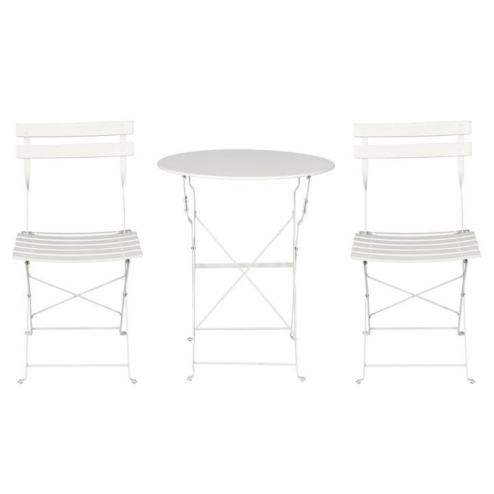 3PC Chic Outdoor Table & Chair Folding Bistro Patio Setting - White Homecoze