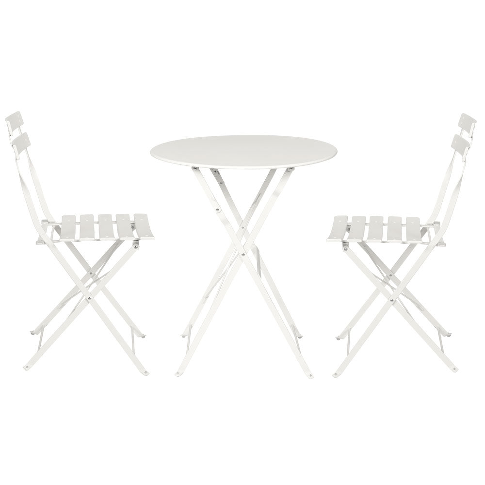 3PC Chic Outdoor Table & Chair Folding Bistro Patio Setting - White Homecoze