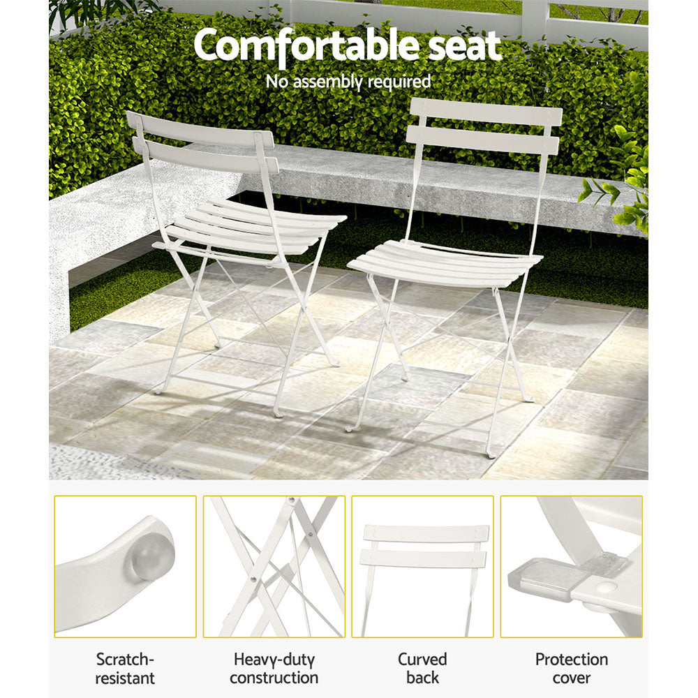 3PC Chic Outdoor Table & Chair Folding Bistro Patio Setting - White Homecoze