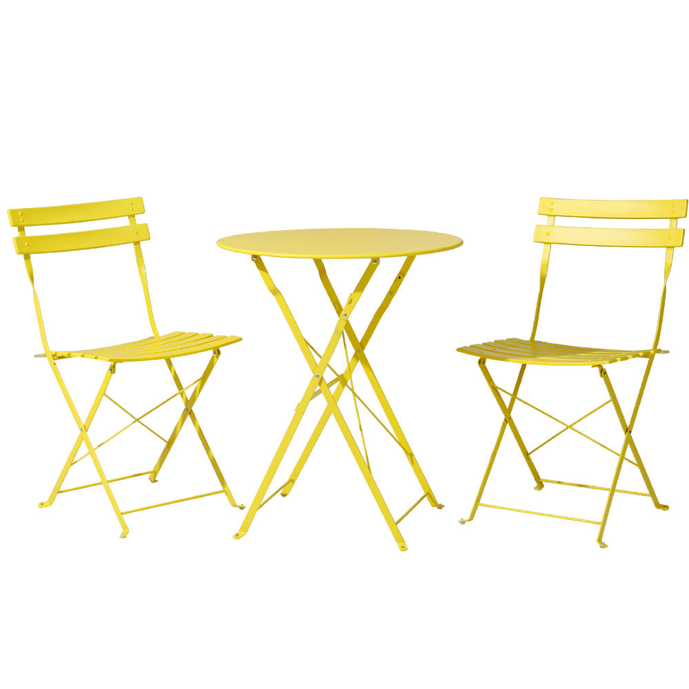 3PC Chic Outdoor Table & Chair Folding Bistro Patio Setting - Yellow Homecoze