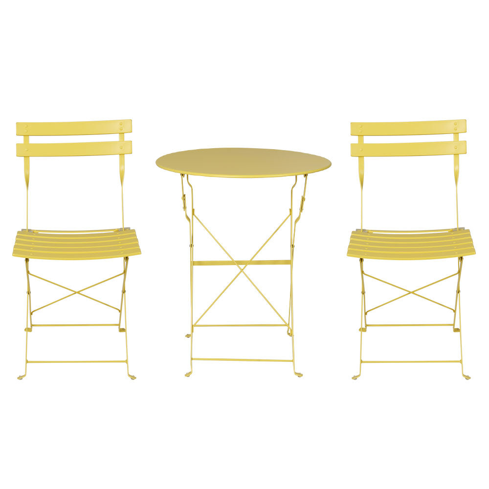 3PC Chic Outdoor Table & Chair Folding Bistro Patio Setting - Yellow Homecoze
