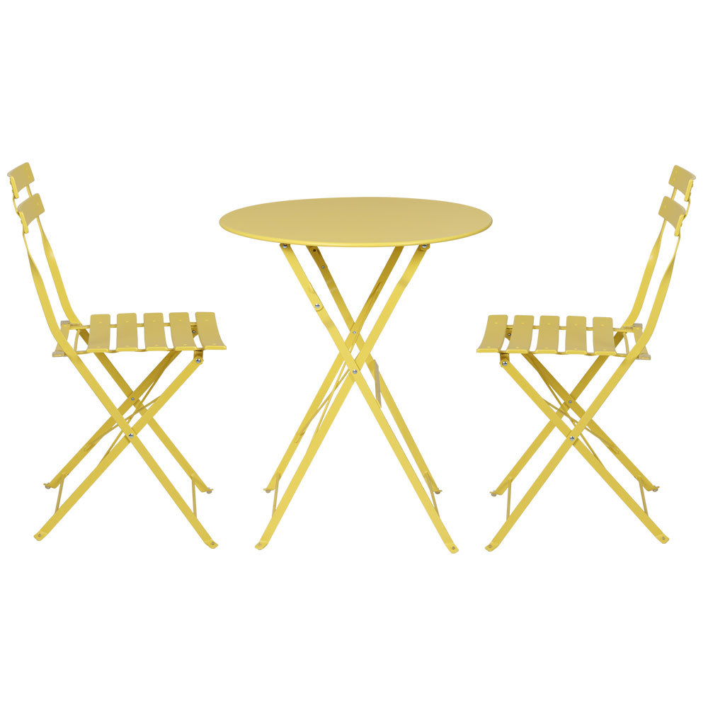 3PC Chic Outdoor Table & Chair Folding Bistro Patio Setting - Yellow Homecoze