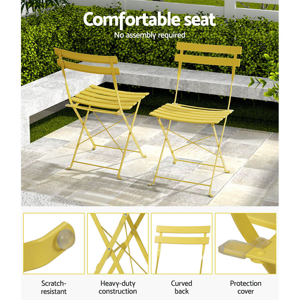 3PC Chic Outdoor Table & Chair Folding Bistro Patio Setting - Yellow Homecoze