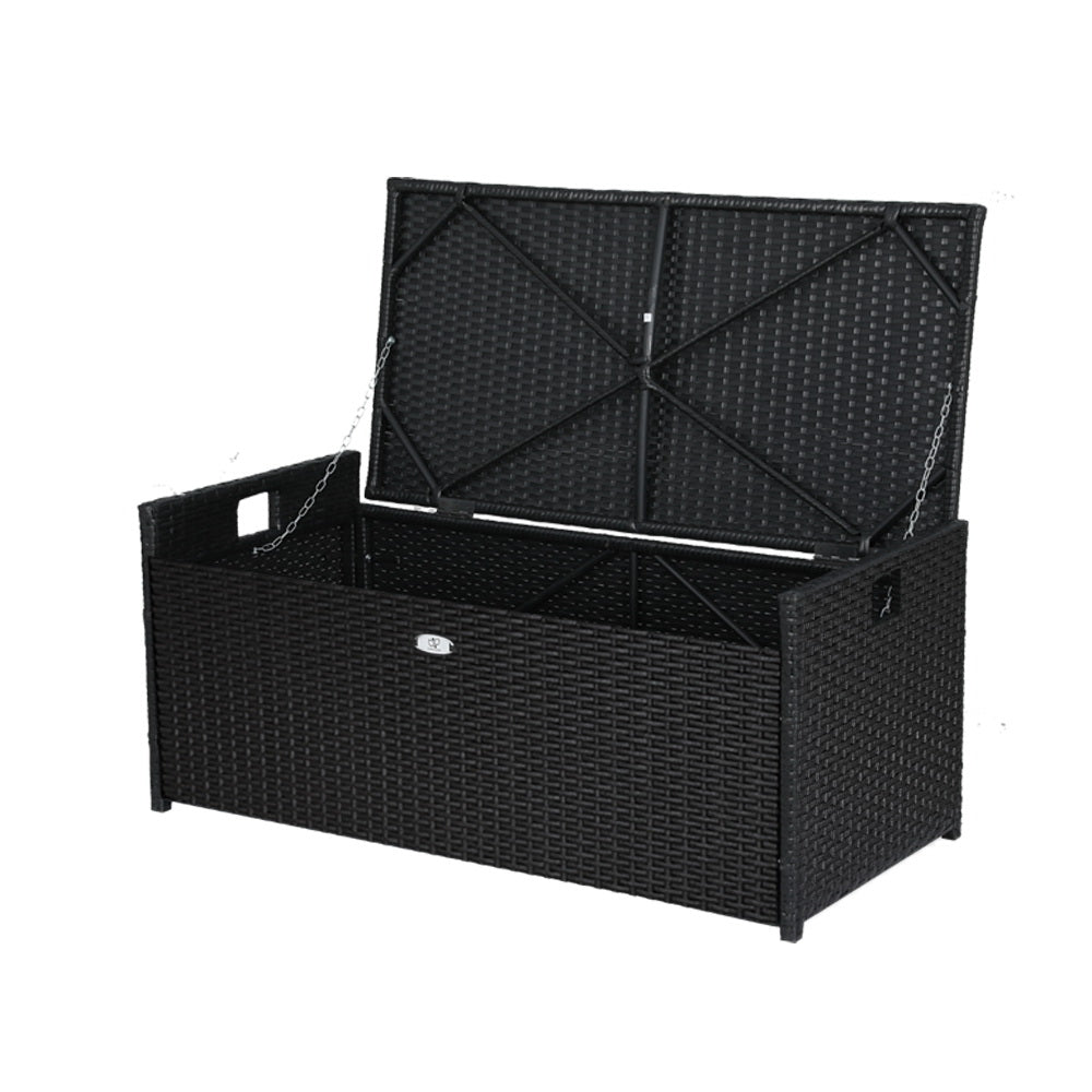 102L Outdoor Chest Wicker Padded Bench Seat Garden Storage Box - Black Homecoze