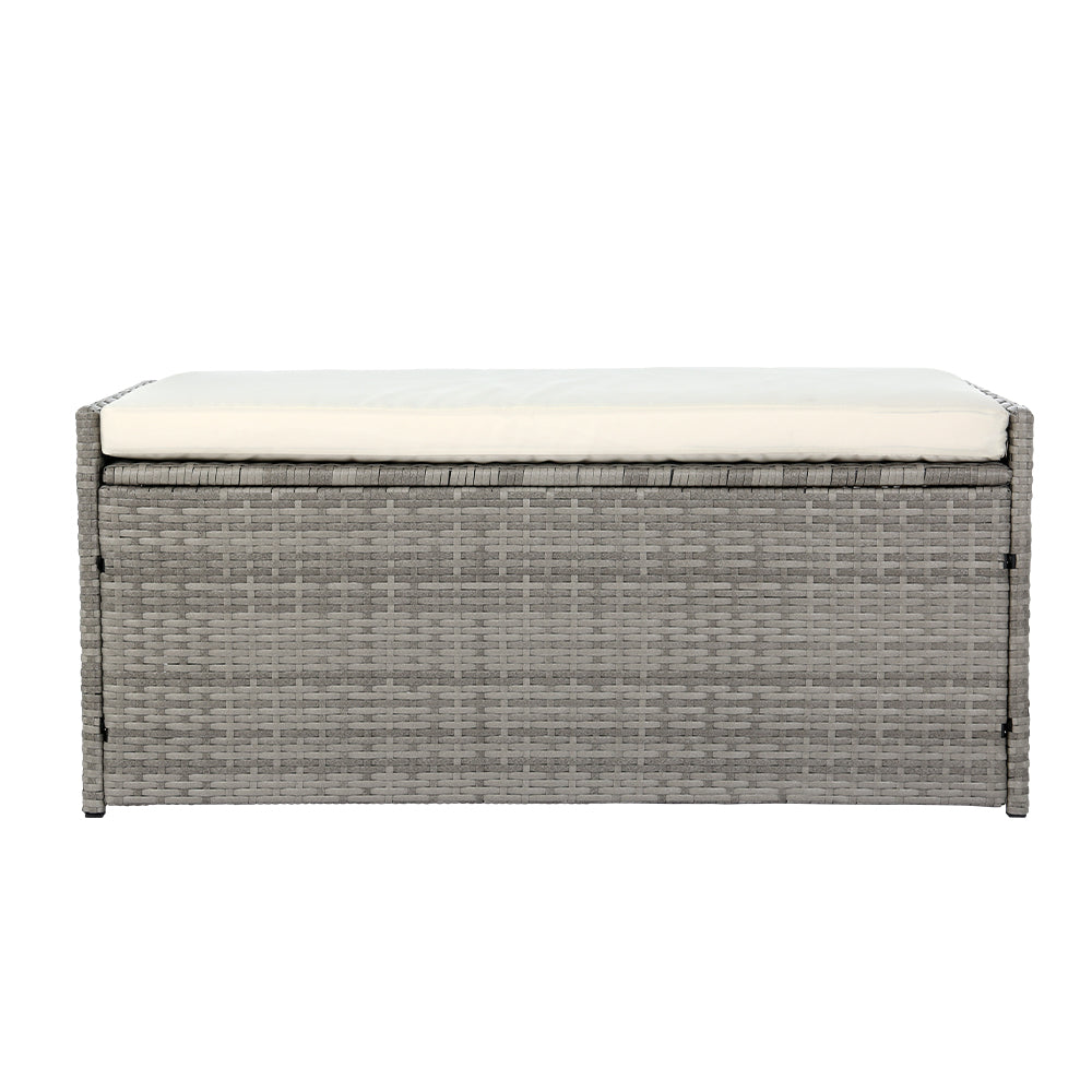 102L Outdoor Chest Wicker Padded Bench Seat Garden Storage Box - Grey Homecoze