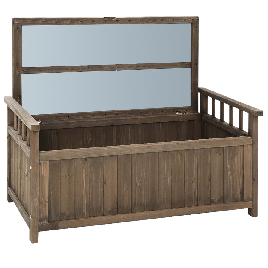 160L Outdoor Wooden Storage Box Garden Bench - Brown Homecoze