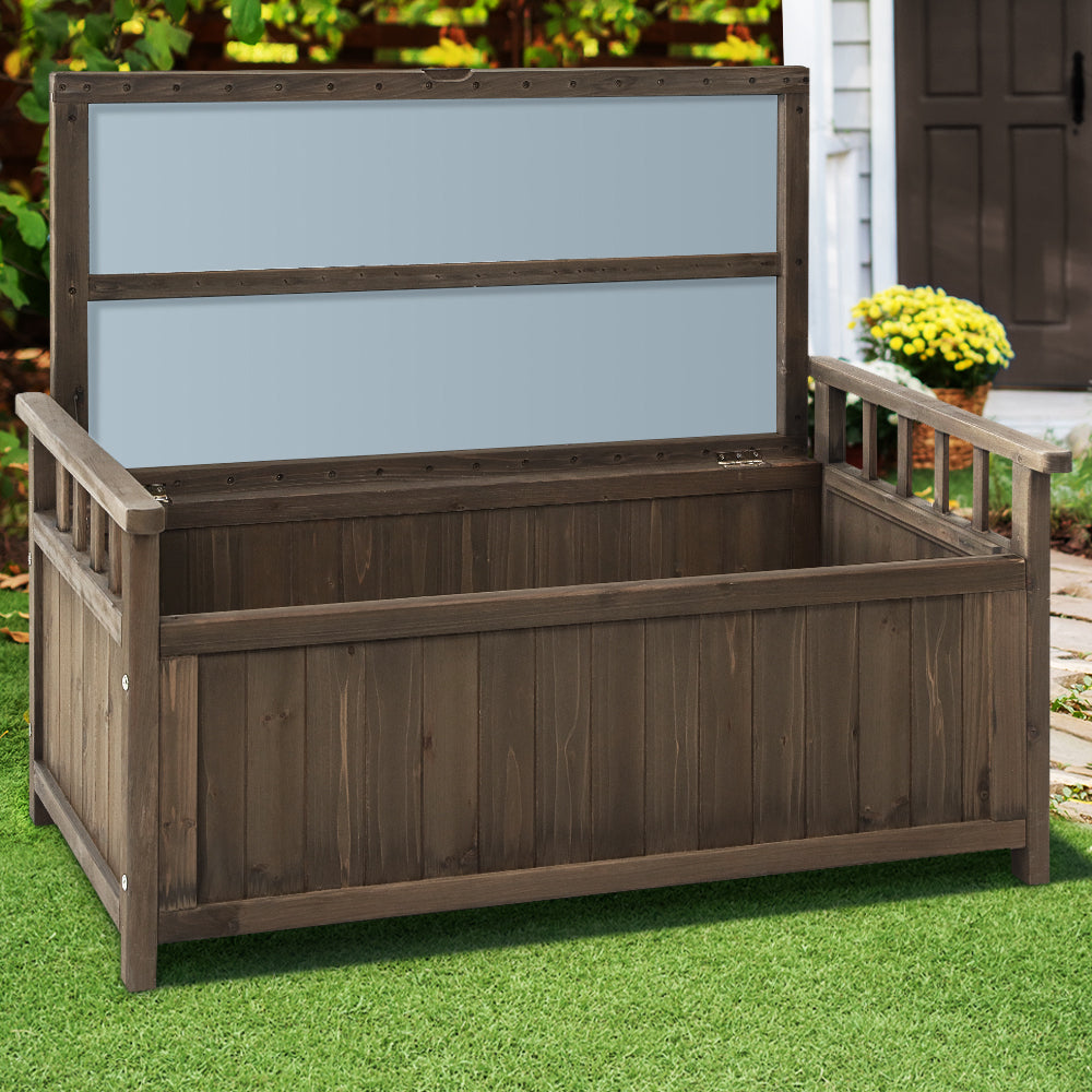 160L Outdoor Wooden Storage Box Garden Bench - Brown Homecoze