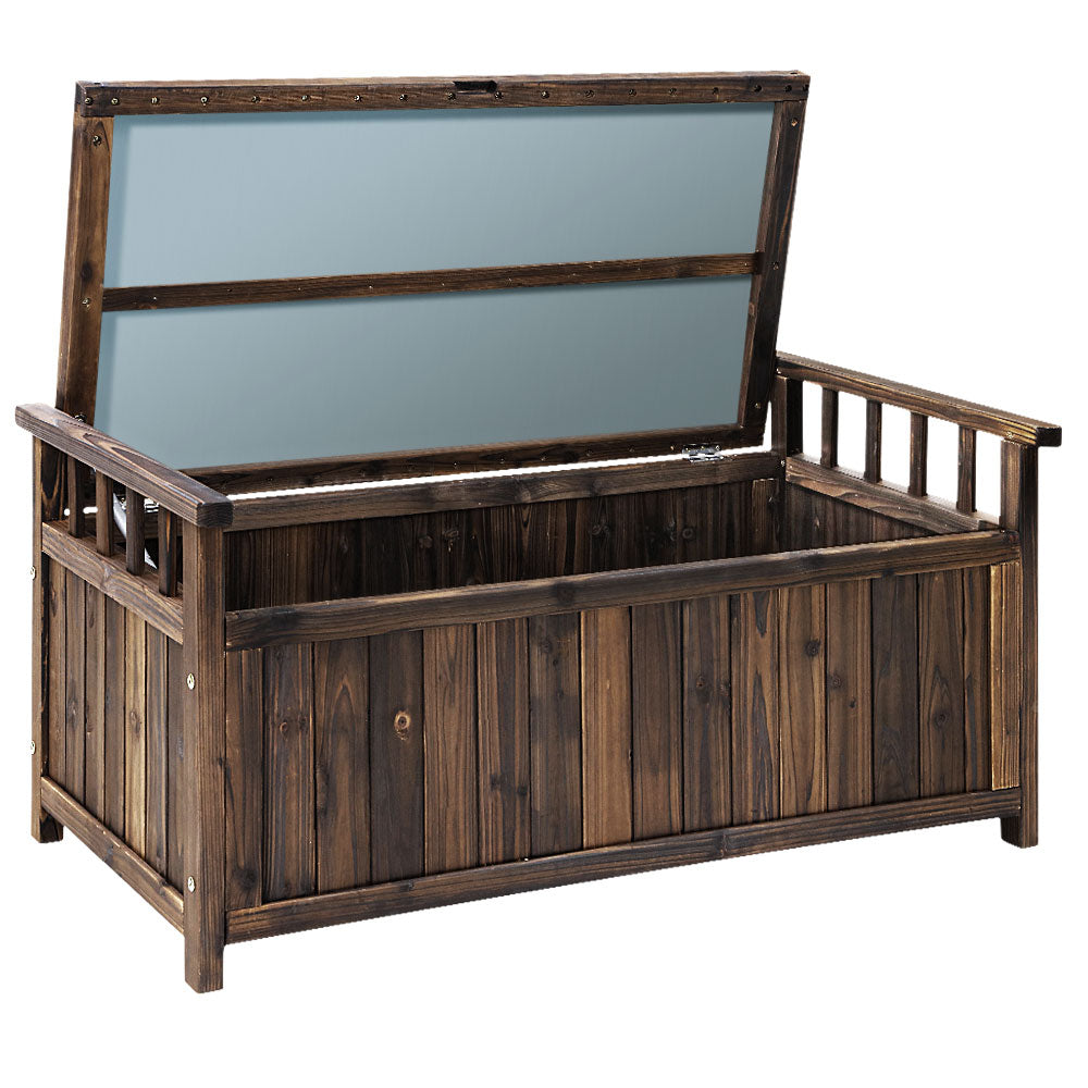 160L Outdoor Wooden Storage Box Garden Bench - Charcoal Brown - Homecoze