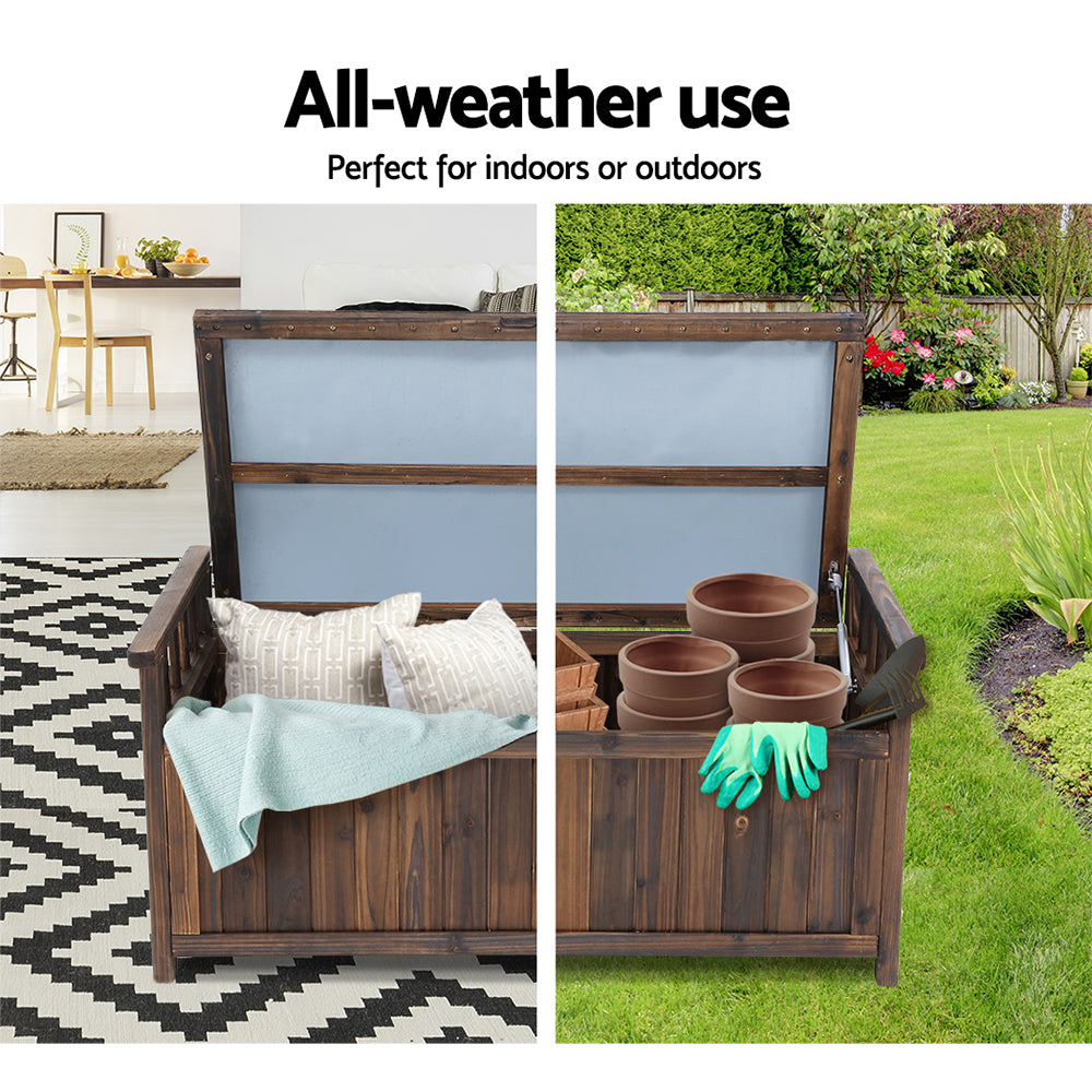 160L Outdoor Wooden Storage Box Garden Bench - Charcoal Brown - Homecoze
