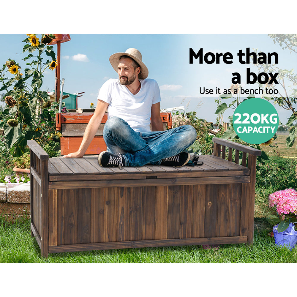 160L Outdoor Wooden Storage Box Garden Bench - Charcoal Brown - Homecoze