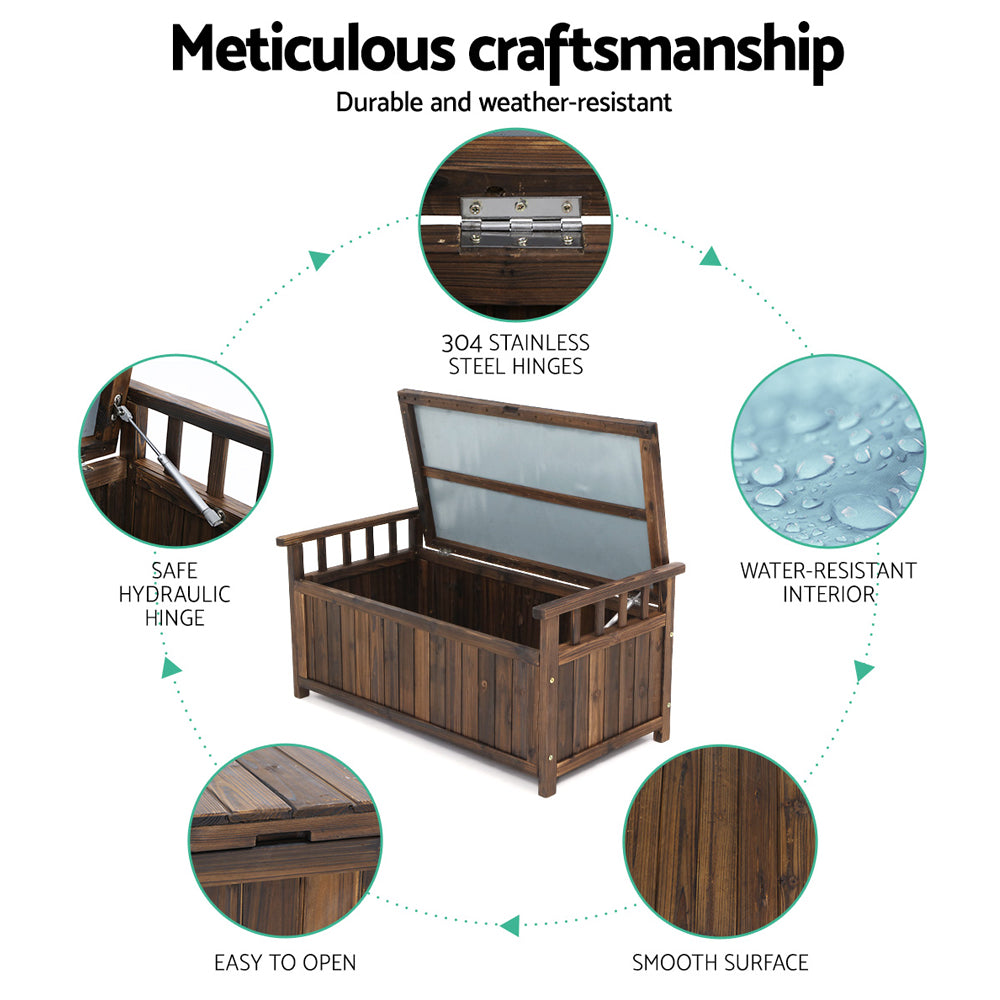 160L Outdoor Wooden Storage Box Garden Bench - Charcoal Brown - Homecoze