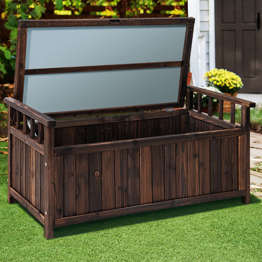 160L Outdoor Wooden Storage Box Garden Bench - Charcoal Brown Homecoze