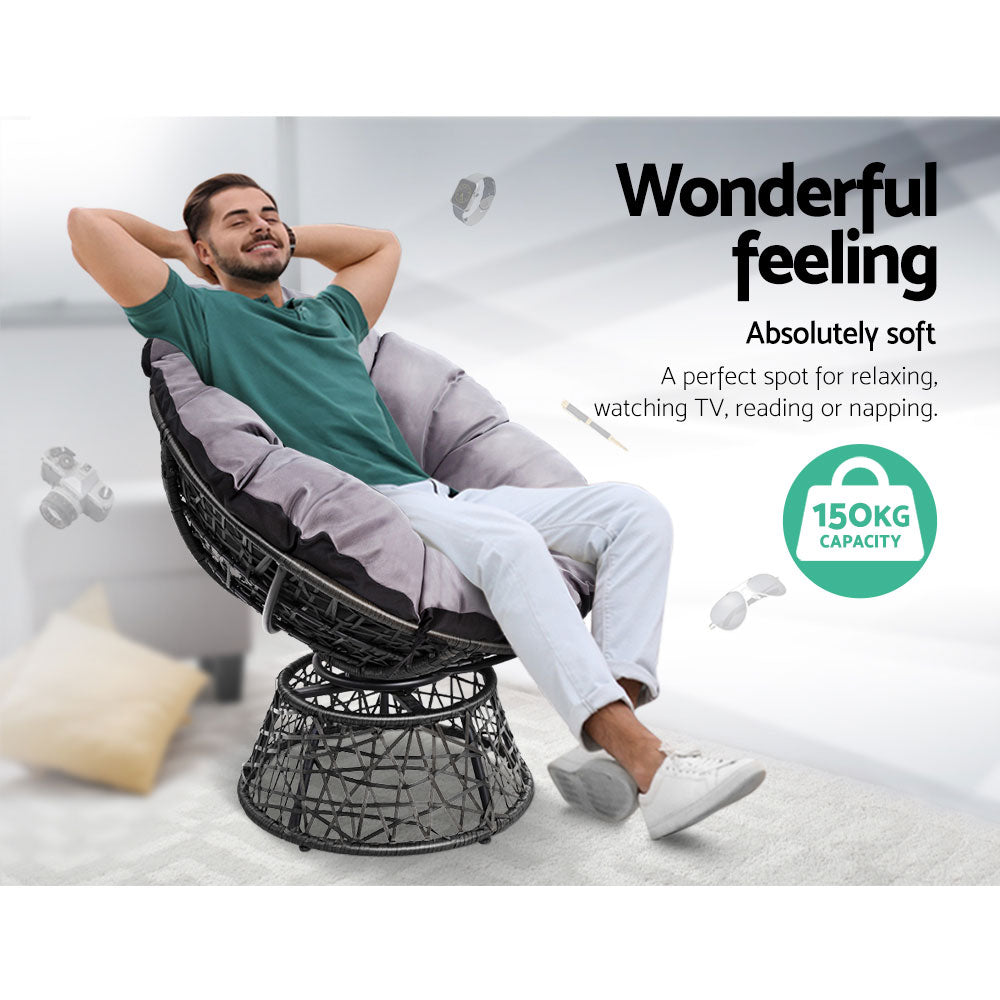Outdoor Papasan Chairs Lounge Setting Patio Furniture Wicker Black - Homecoze