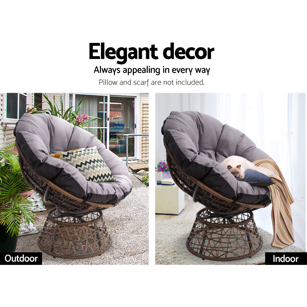 Outdoor Papasan Chairs Lounge Setting Patio Furniture Wicker Brown - Homecoze