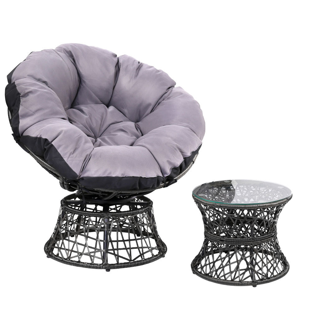 Outdoor Papasan Chairs Table Lounge Setting Patio Furniture Wicker Black - Homecoze