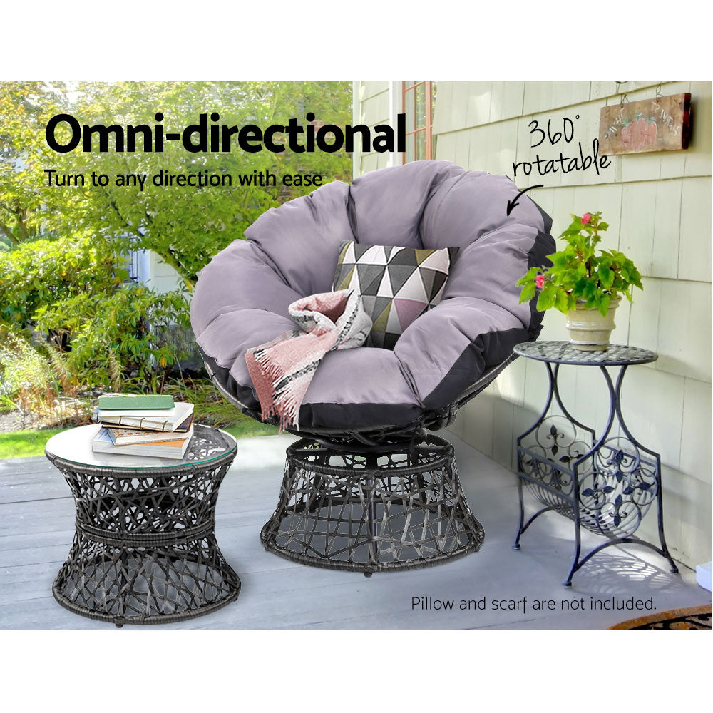 Outdoor Papasan Chairs Table Lounge Setting Patio Furniture Wicker Black - Homecoze