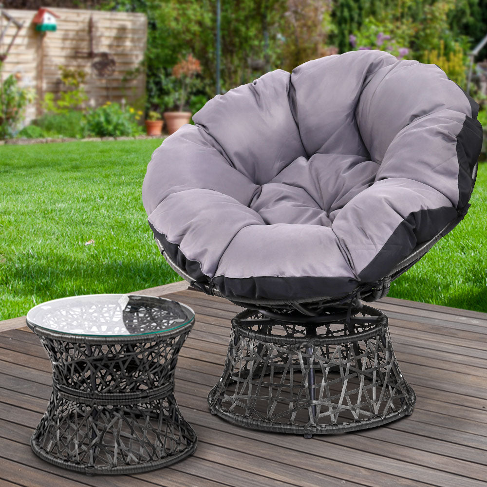 Outdoor Papasan Chairs Table Lounge Setting Patio Furniture Wicker Black - Homecoze