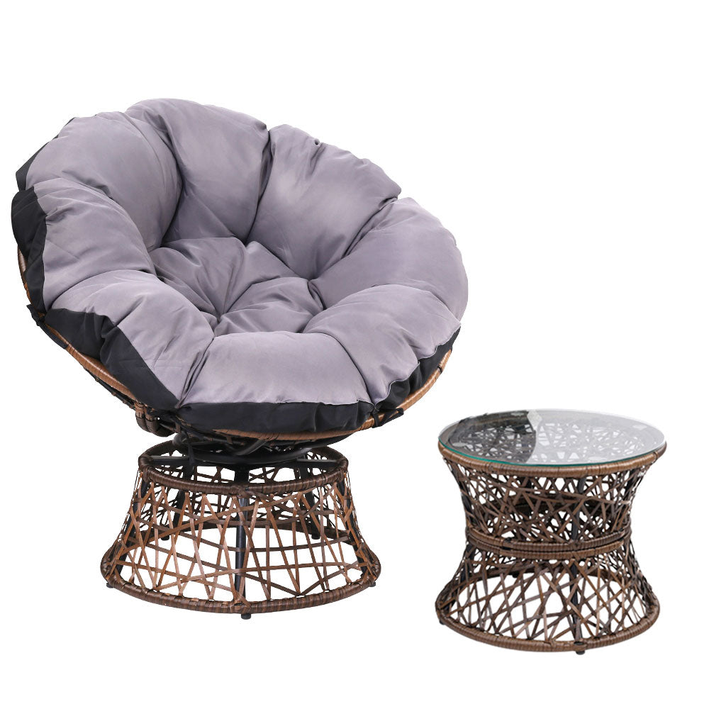 Outdoor Papasan Chairs Table Lounge Setting Patio Furniture Wicker Brown - Homecoze