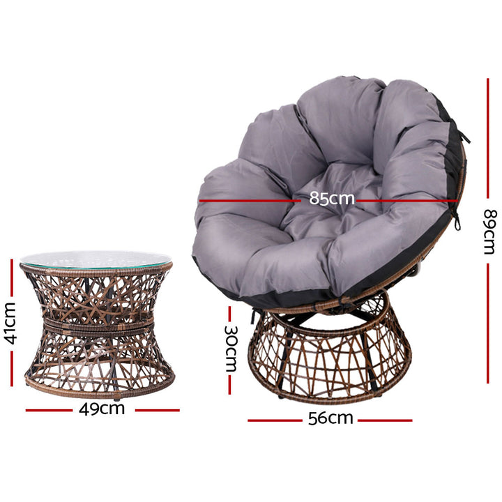 Outdoor Papasan Chairs Table Lounge Setting Patio Furniture Wicker Brown Homecoze