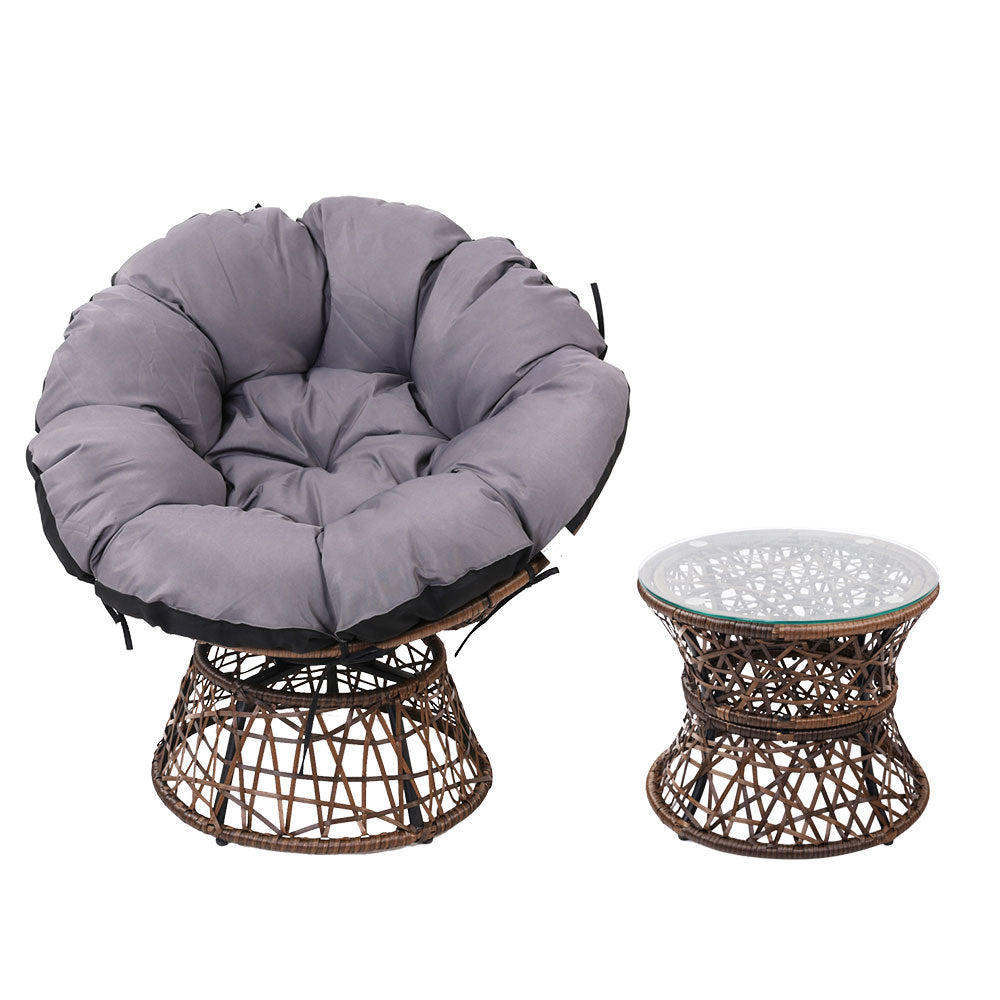 Outdoor Papasan Chairs Table Lounge Setting Patio Furniture Wicker Brown Homecoze