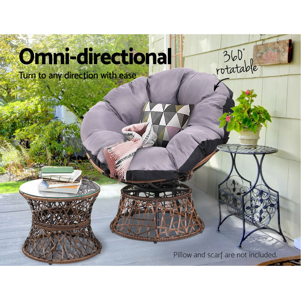 Outdoor Papasan Chairs Table Lounge Setting Patio Furniture Wicker Brown Homecoze