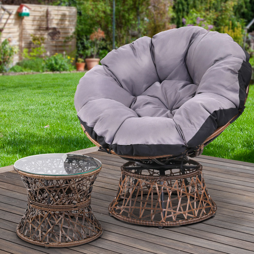 Outdoor Papasan Chairs Table Lounge Setting Patio Furniture Wicker Brown Homecoze