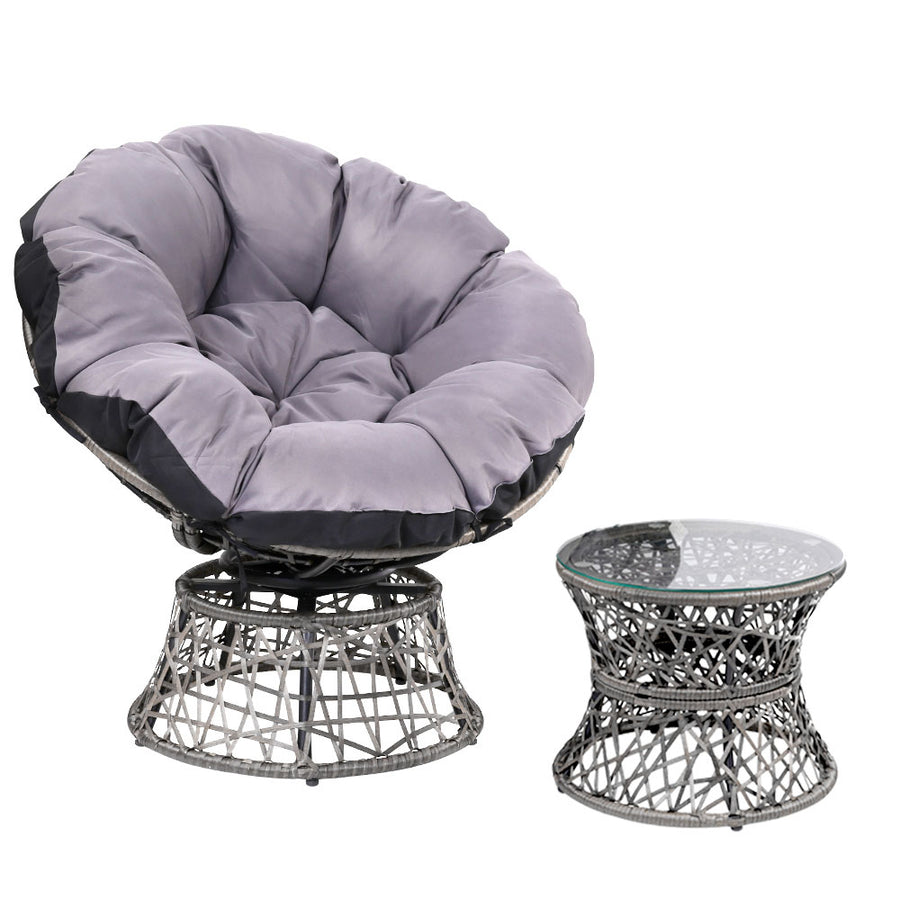 Outdoor Papasan Chairs Table Lounge Setting Patio Furniture Wicker Grey Homecoze