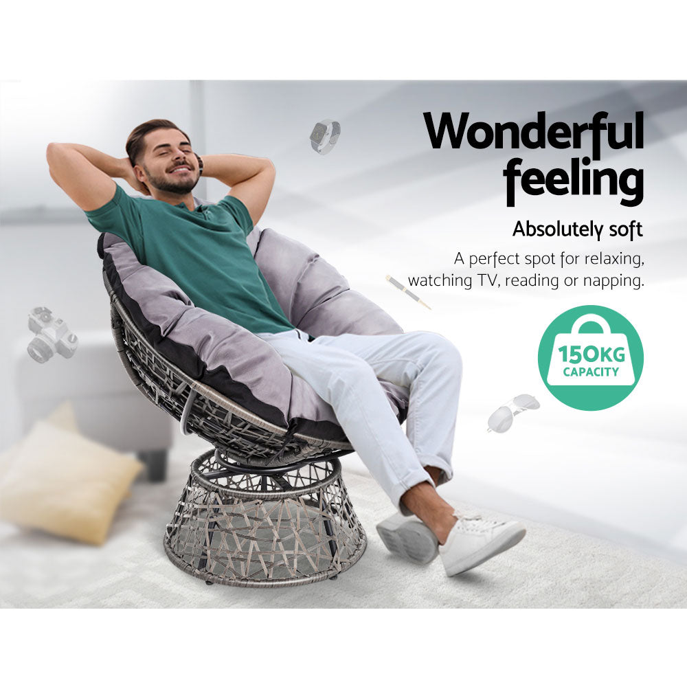 Outdoor Papasan Chairs Table Lounge Setting Patio Furniture Wicker Grey - Homecoze
